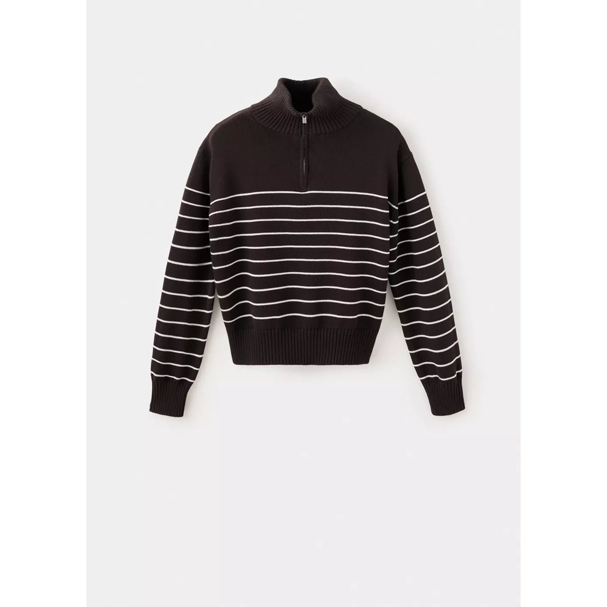 Pull-over zippé rayures marron, MANGO