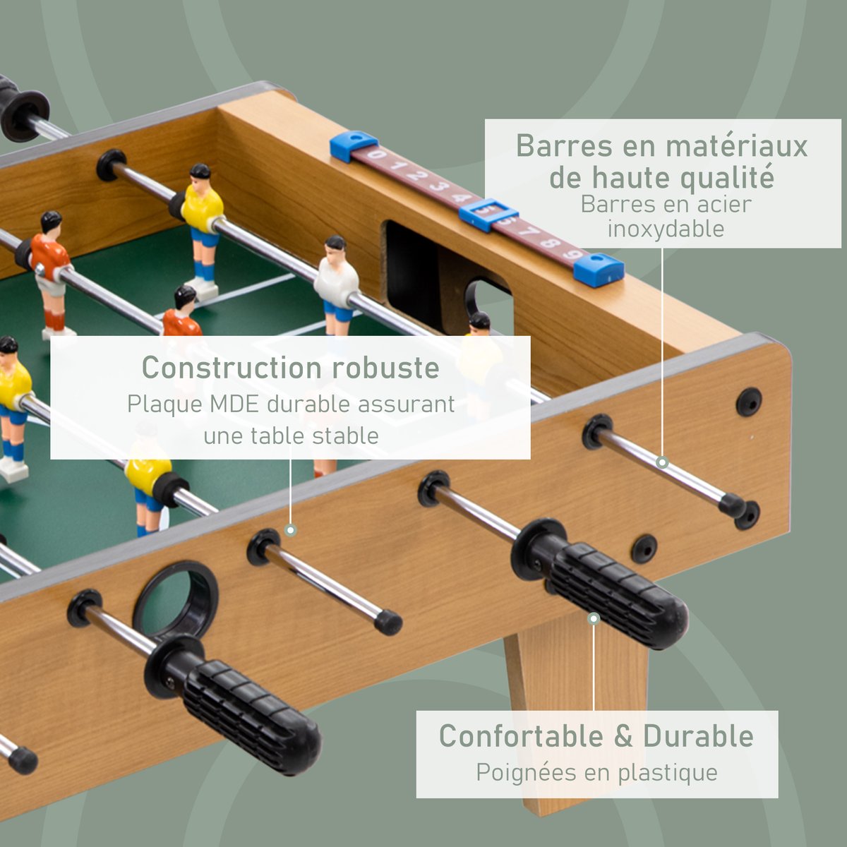 Table de baby-foot Bois Bois naturel marron, HOMCOM