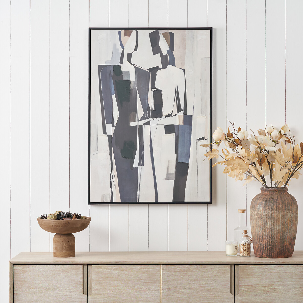 70x100cm Monochrome Abstract People Canvas with Black Frame black/white, ÉDITÉ