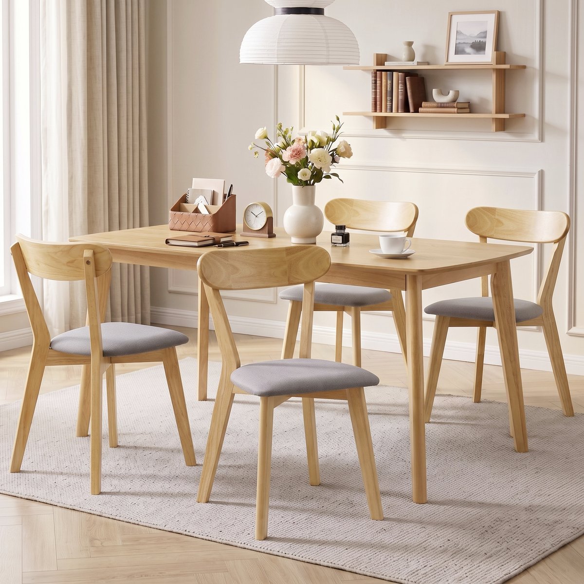 Chaise de salle à manger Tissu effet lin (100 gris et bois naturel, HOMCOM