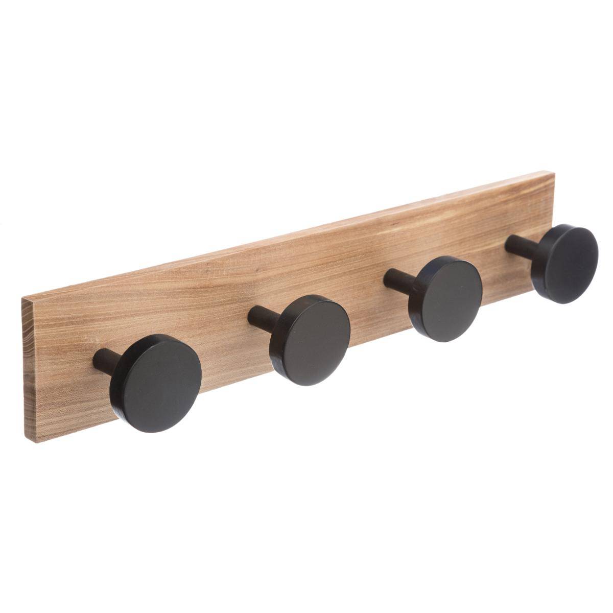 Patère murale 4 crochets en bois de pin ROUNDWOOD noir, 5FIVE SIMPLY SMART