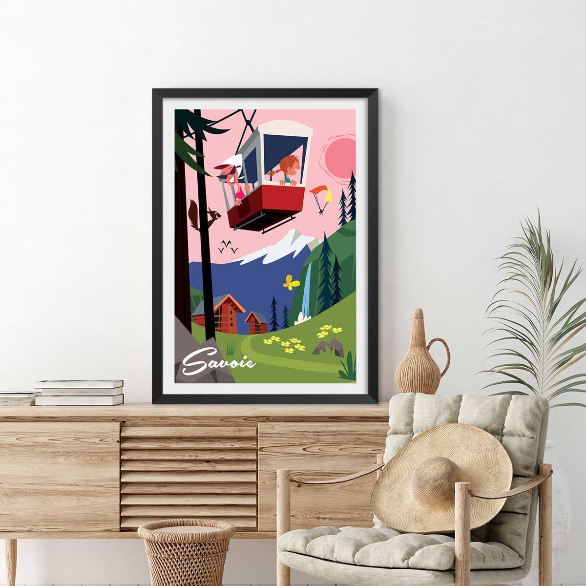 Poster retro savoie ou bien ! affiche + cadre en bois - noir, HEXOA