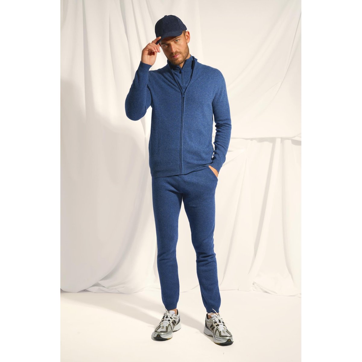 Pull Camionneur Ocean Chiné Bradley bleu foncé chiné, JUST CASHMERE