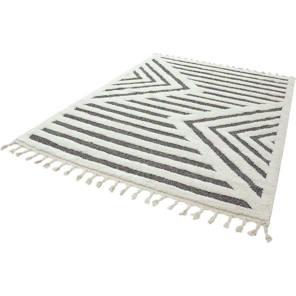 Tapis salon et chambre moderne à franges RASH gris, NOVATREND