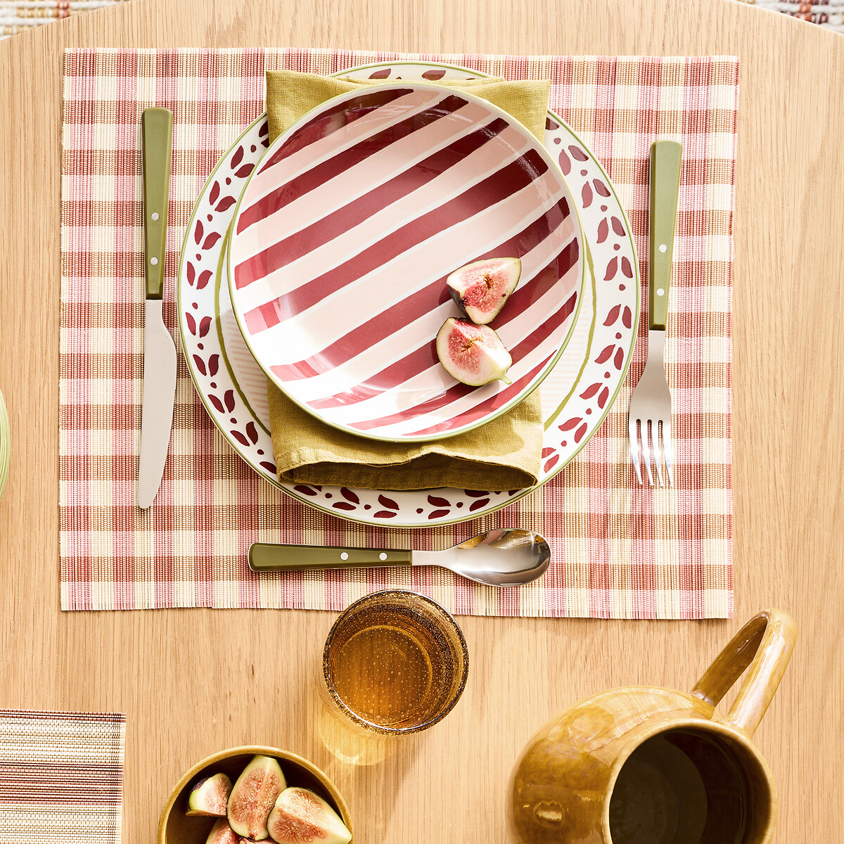 Lot de 4 sets de table, en bambou, à carreaux vichy, PAOLI ecru/terracotta, LA REDOUTE INTERIEURS