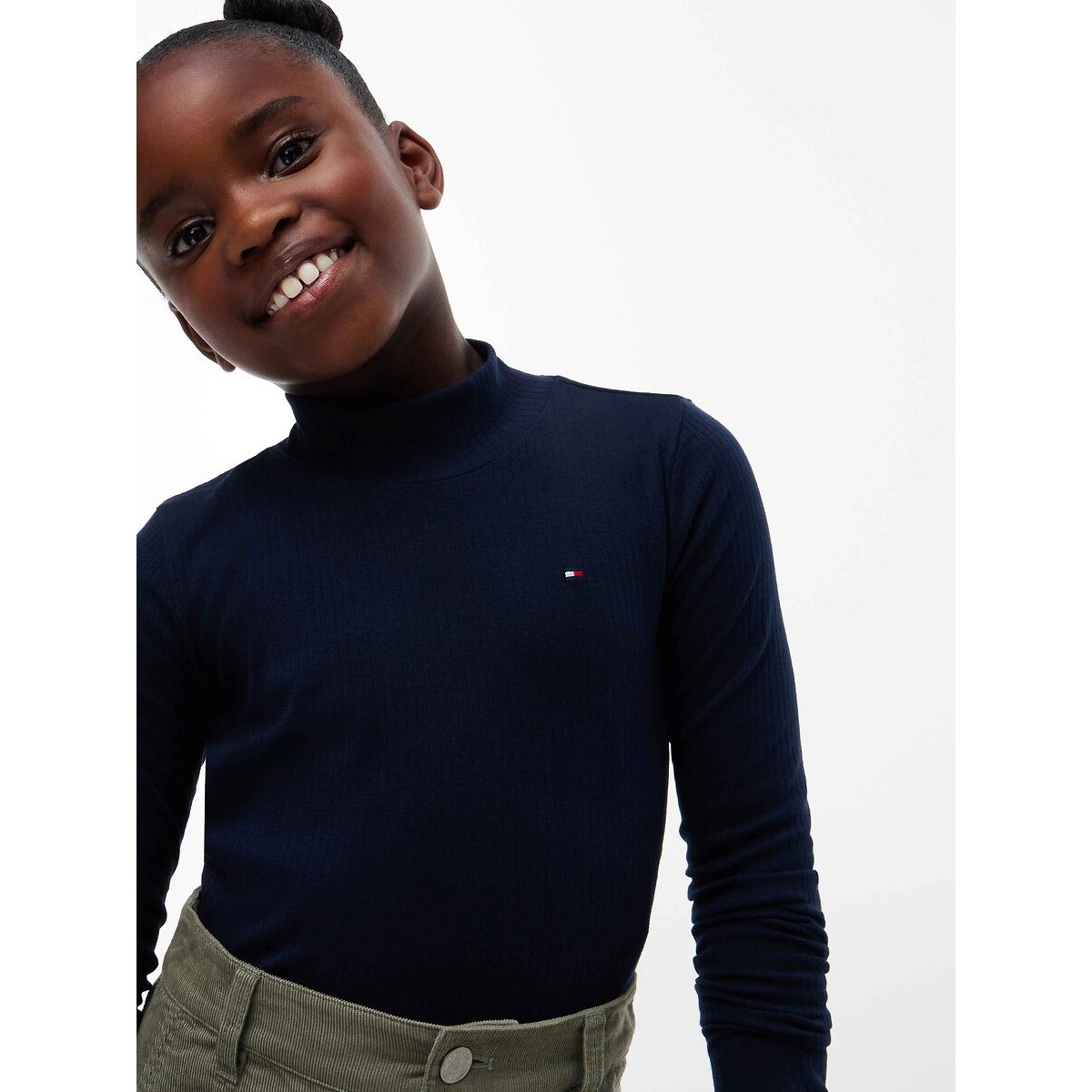 T-shirt manches longues, col montant, en côtes marine, TOMMY HILFIGER
