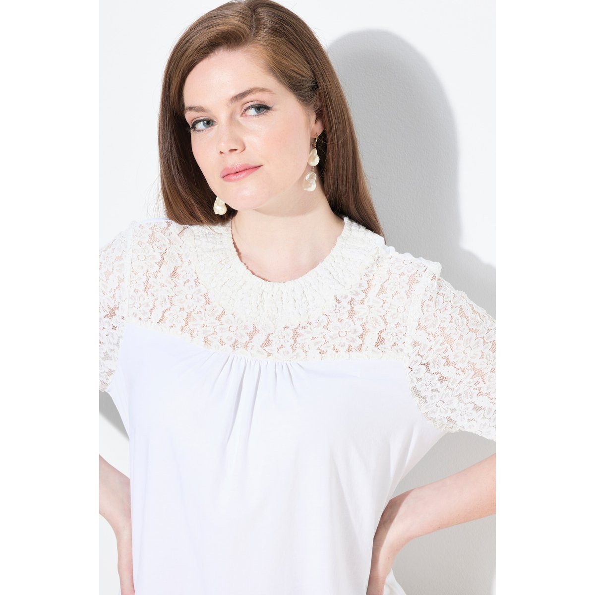 T-shirt col ras du cou et manches courtes blanc neige, ULLA POPKEN