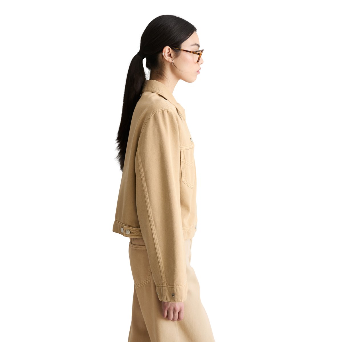 Veste en jean oversize cropped en mélange de coton organique et de lyocell beige, MARC O’POLO DENIM