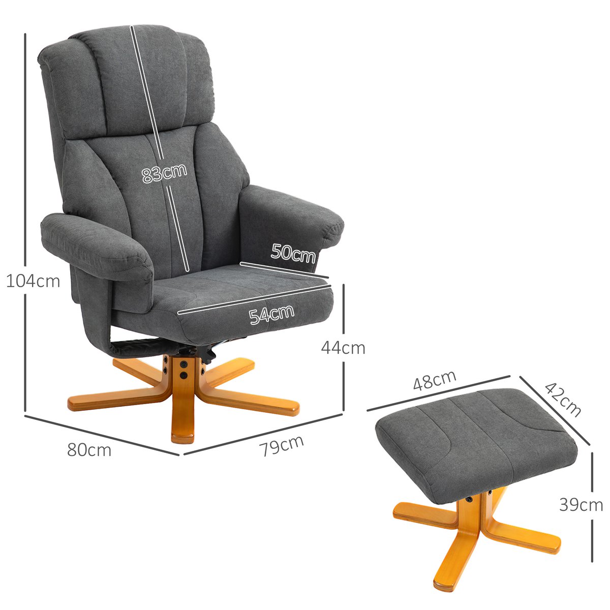 Fauteuil inclinable avec repose-pieds Velours gris foncé, HOMCOM