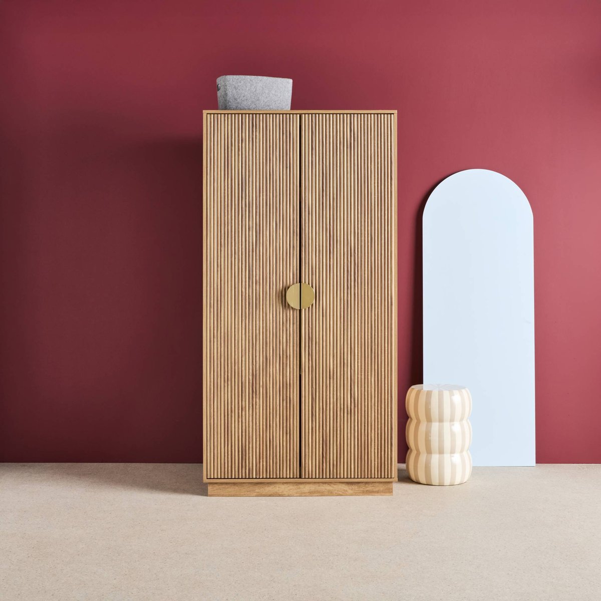 Armoire dressing décor bois de manguier rainuré 2 portes et penderie CELIAN effet manguier, SWEEEK