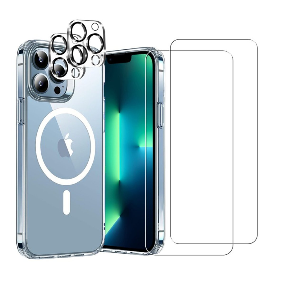 Coque Anti-choc compatible Magsafe pour iPhone 13 Pro Max Transparente + 2 protections écran et 2 protections objectif caméra transparent, EVETANE