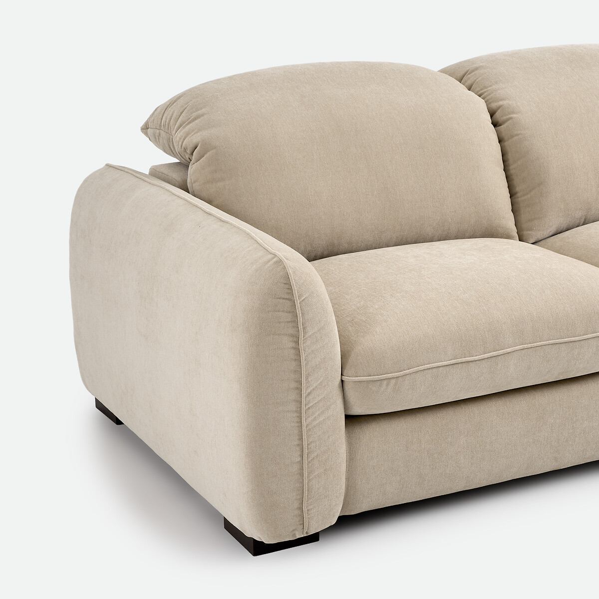 Canapé droit, 3 places, en polyester chiné, avec têtières, ISLA  beige, LA REDOUTE INTERIEURS