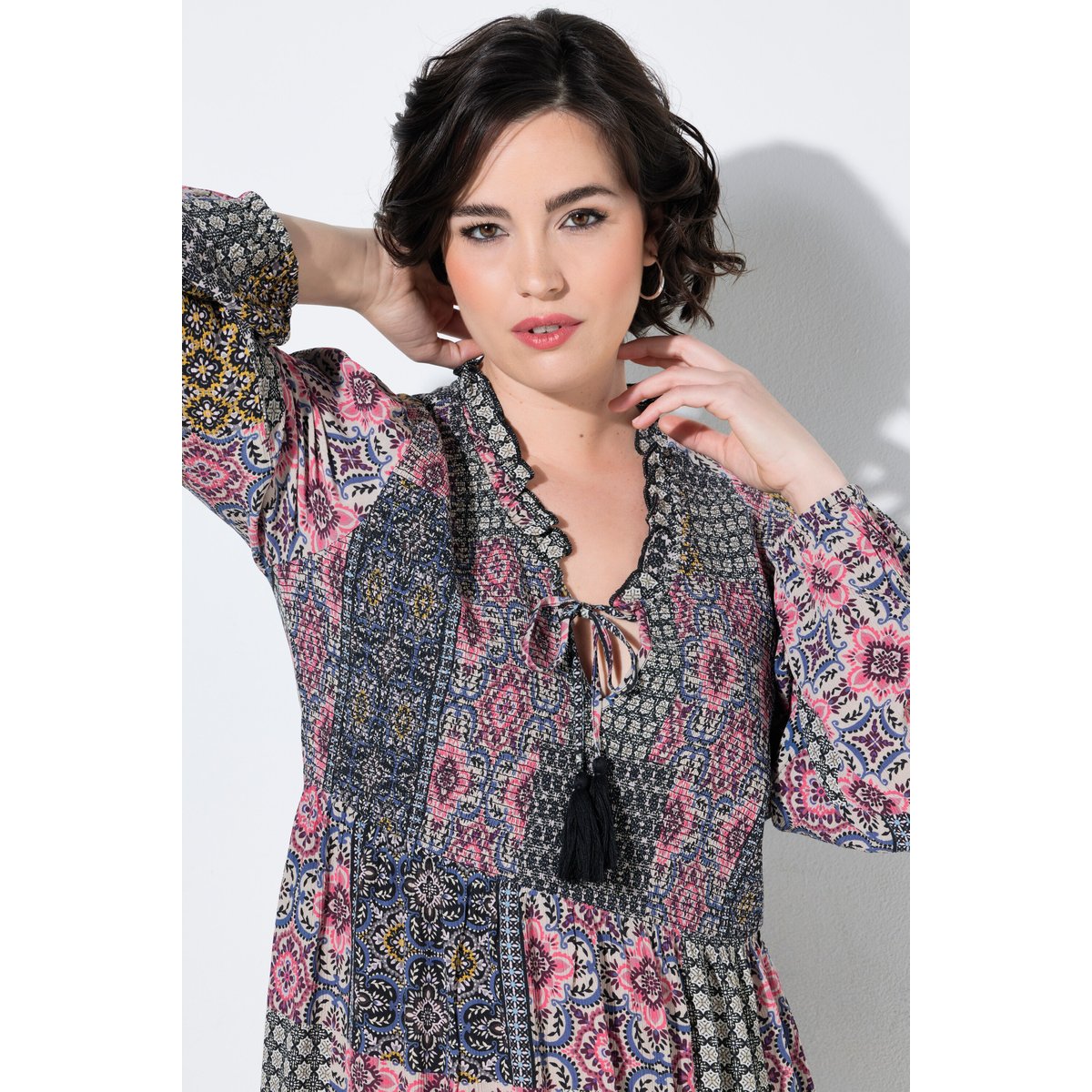 Robe midi, jeu de motifs moutarde, ULLA POPKEN