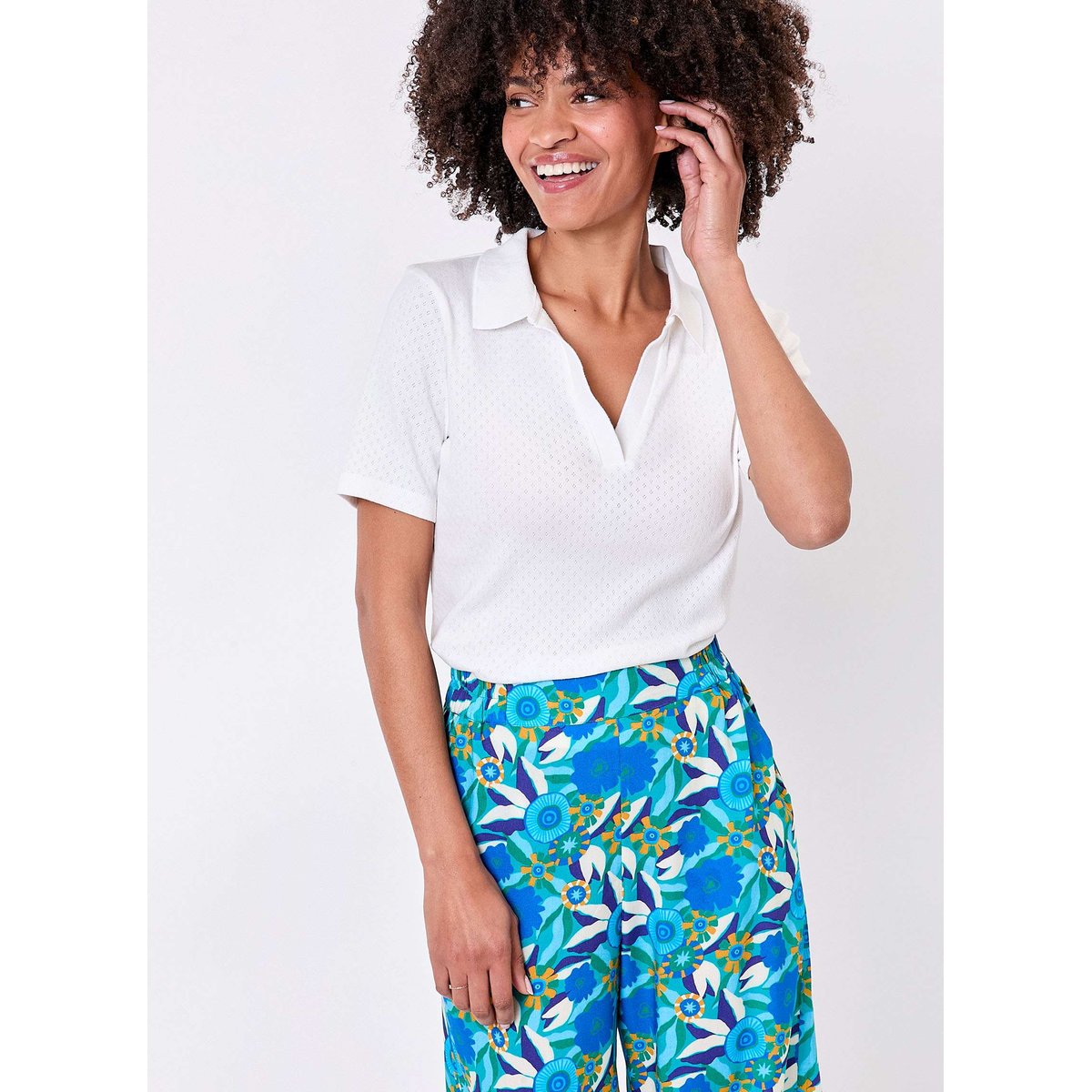 Polo coton bio pointelle ODETTE blanc odette, PRINCESSE NOMADE