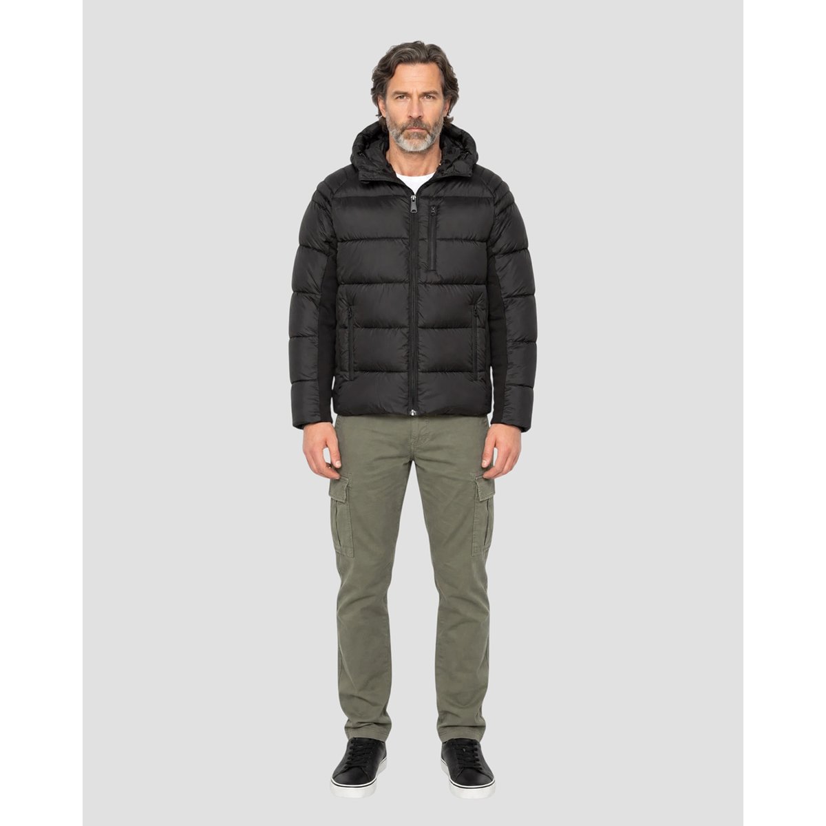 Blouson à capuche bi-matière noir, SCHOTT
