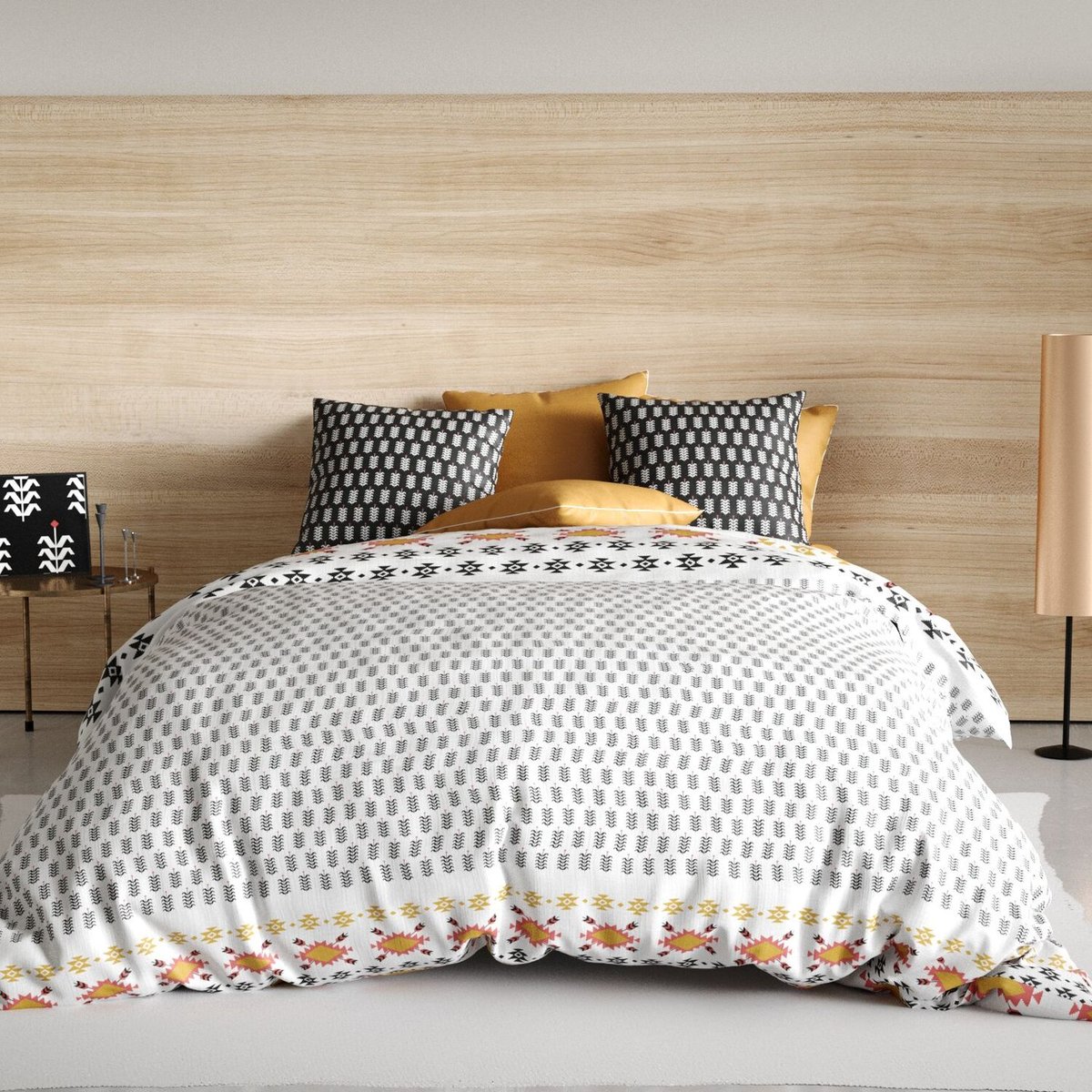 Parure housse de couette en coton imprimée, Loya noir, C DESIGN HOME TEXTILE