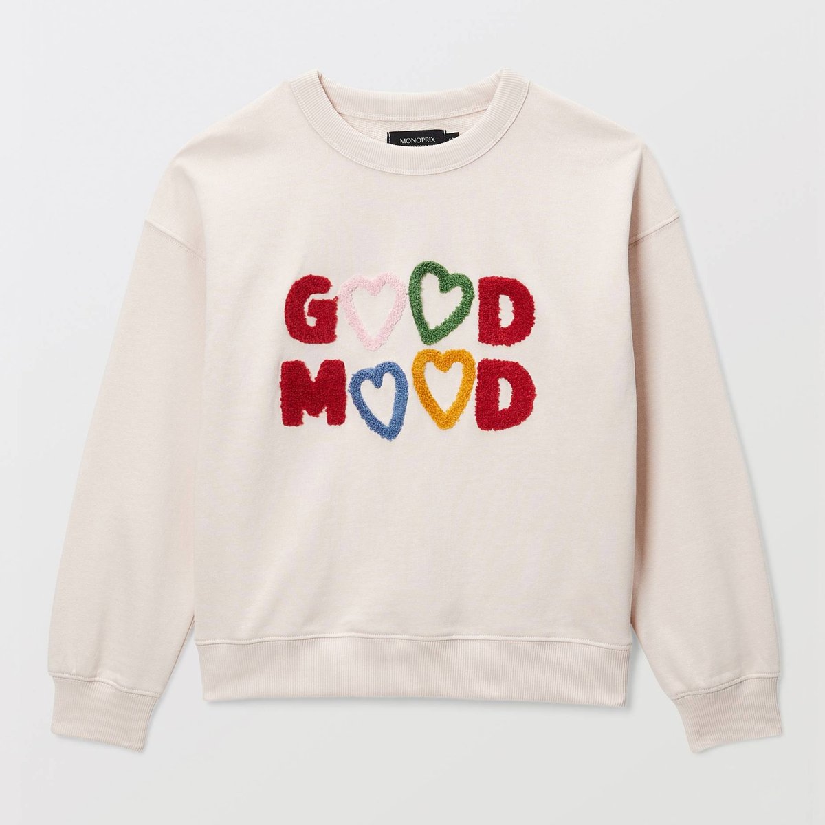 Sweat brodé contenant du coton BIO GOTS rosee, MONOPRIX