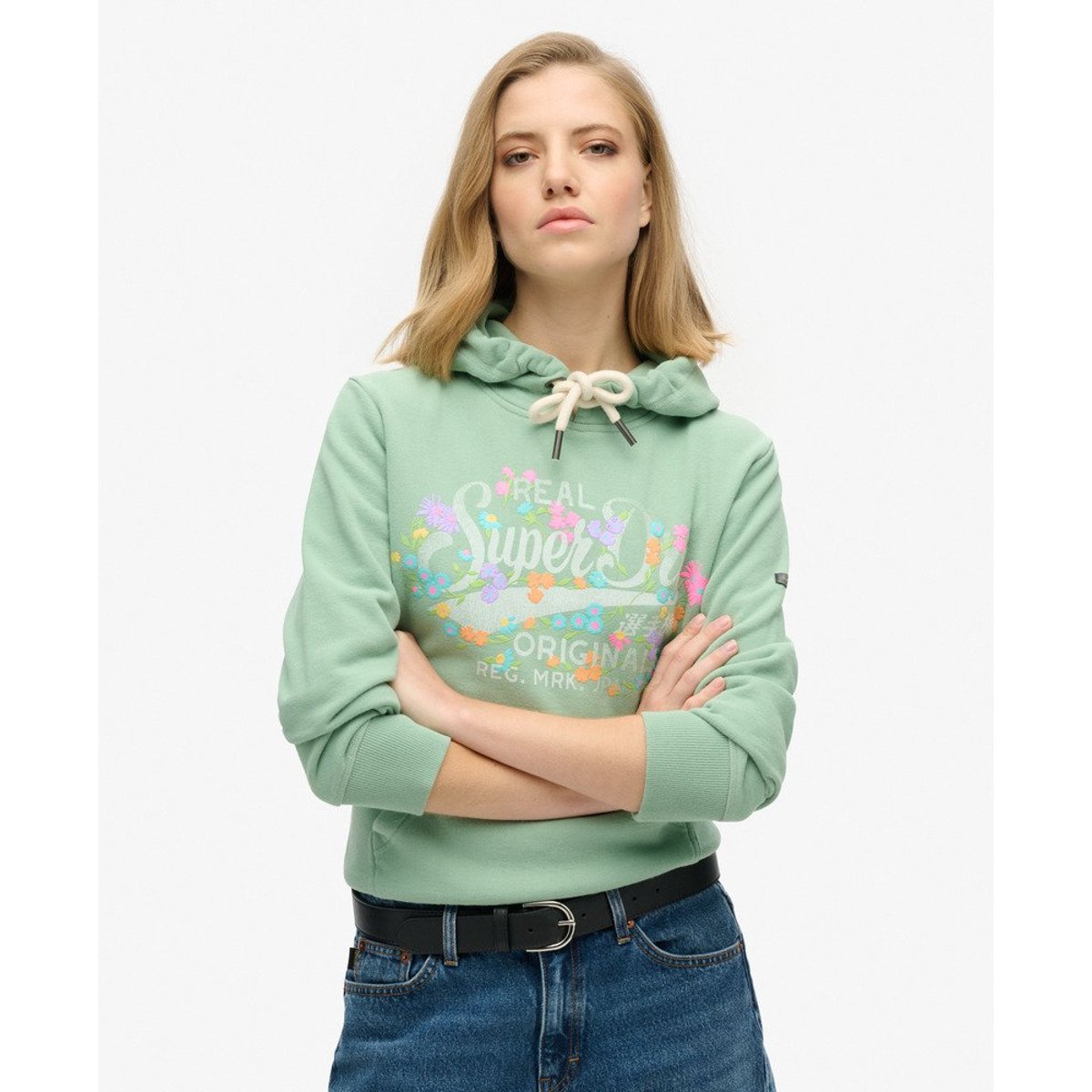 Sweat à capuche à fleurs Real Originals vert granite, SUPERDRY