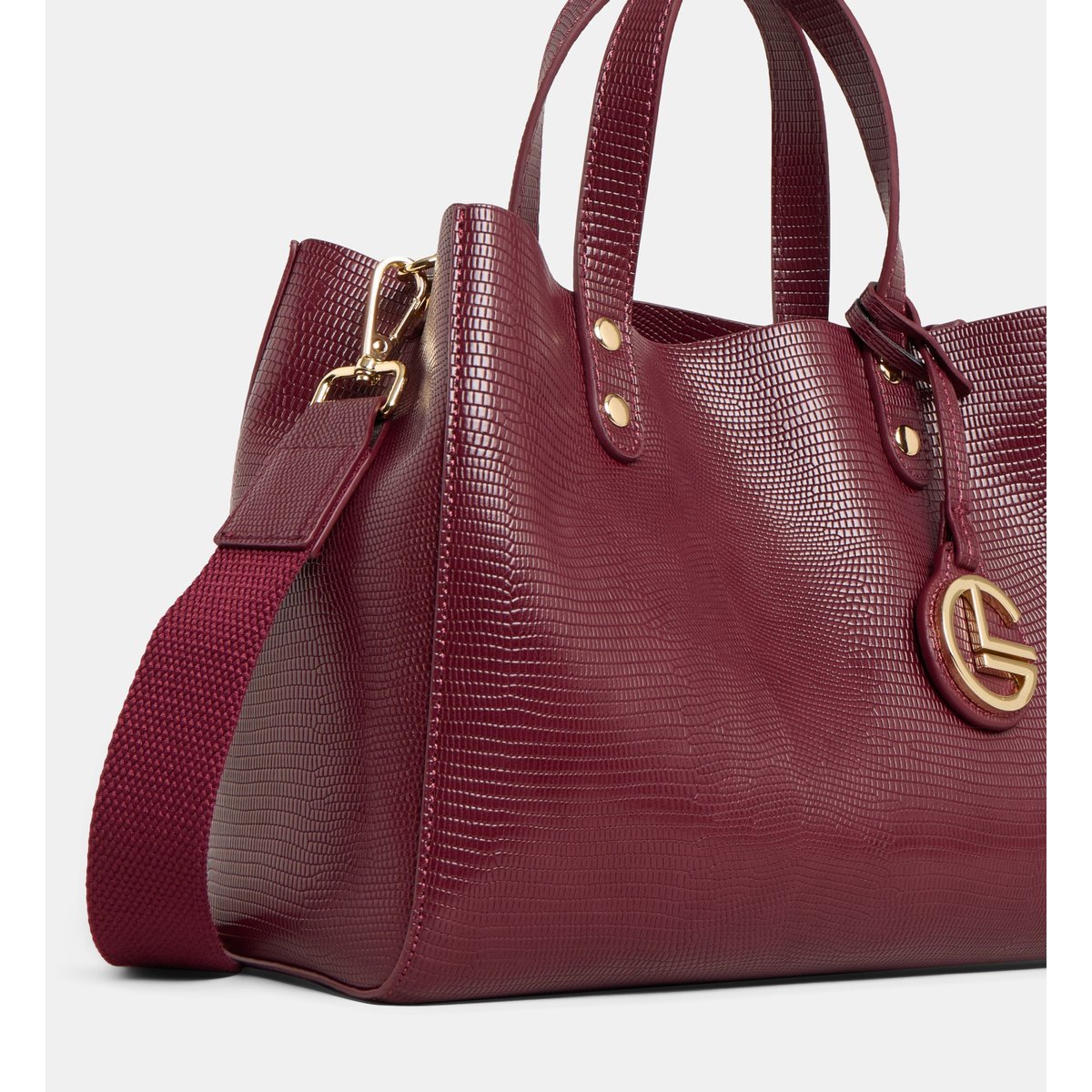 Sac cabas elsa tejus et sa pochette amovible effet lisse souple bordeaux foncé, GALERIES LAFAYETTE