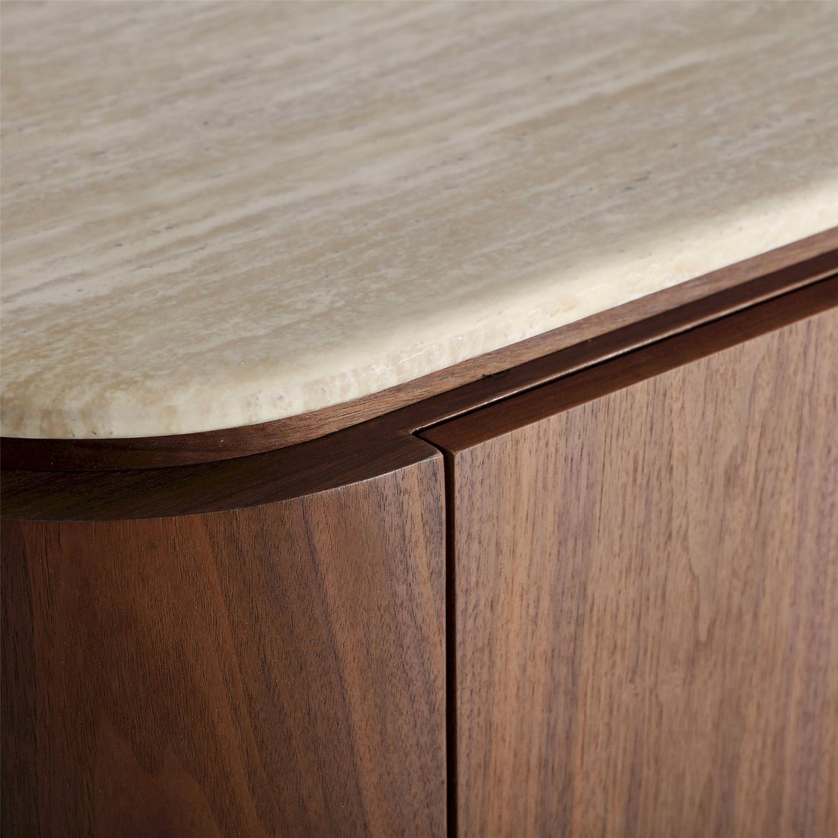 Buffet contemporain en bois de noyer beige marbré et noyer foncé, RECOLLECTION