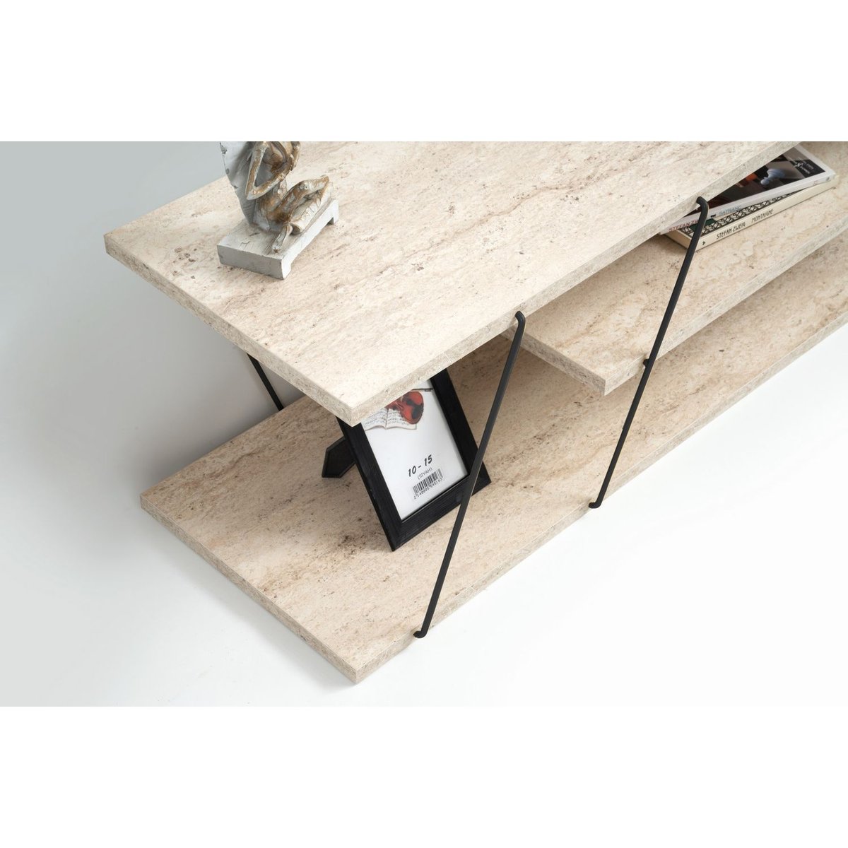Meuble TV 3 niveaux effet travertin design industriel CANAZ beige, TOILINUX