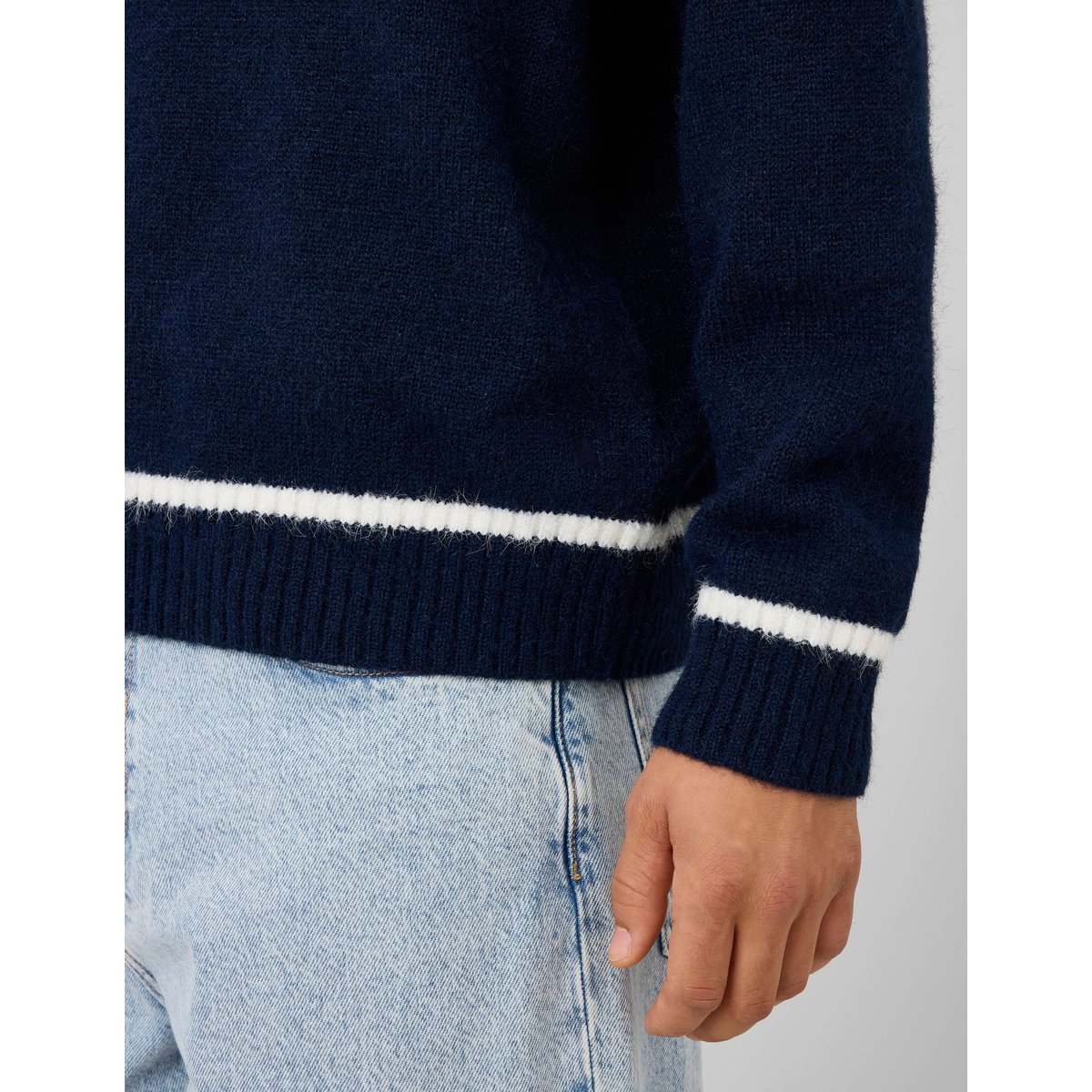 Pull col polo liseret bleu foncé, BZB