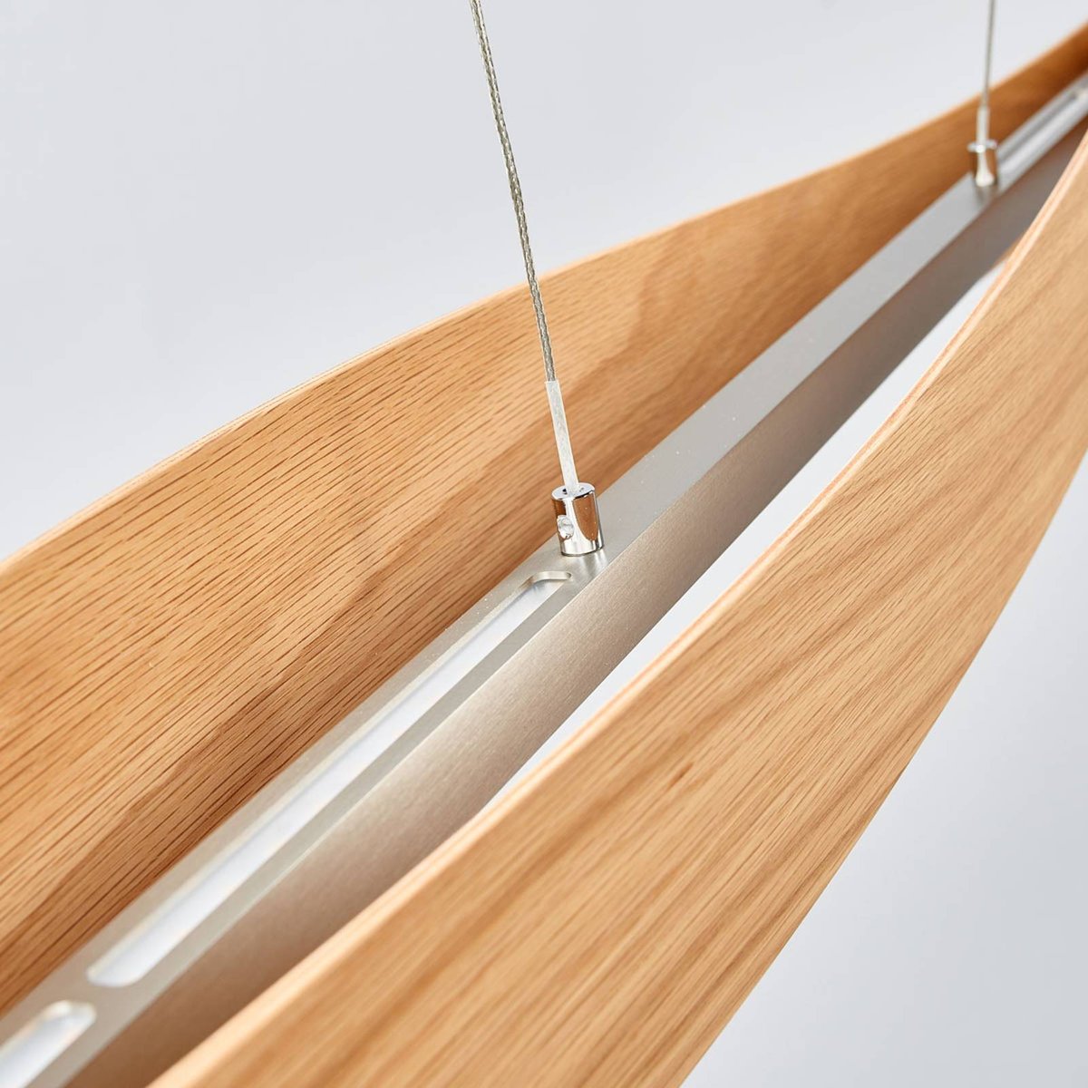 Suspension En Bois Design Led, Lian chêne naturel, nickel mat, LUCANDE