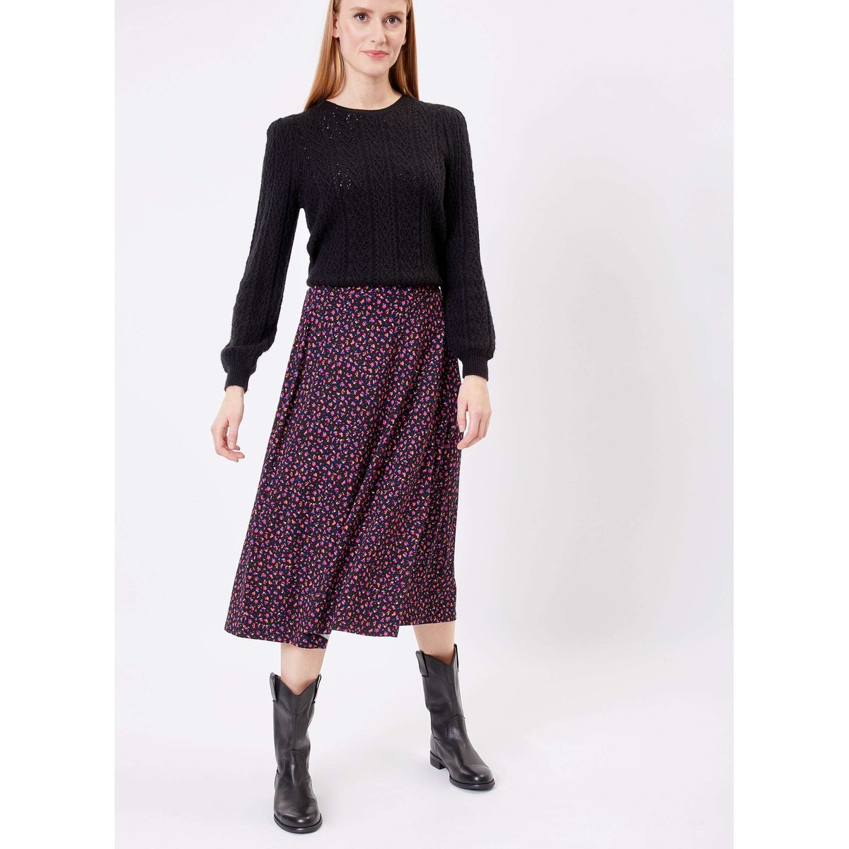 Jupe midi maille imprimée ELINA violet, PRINCESSE NOMADE