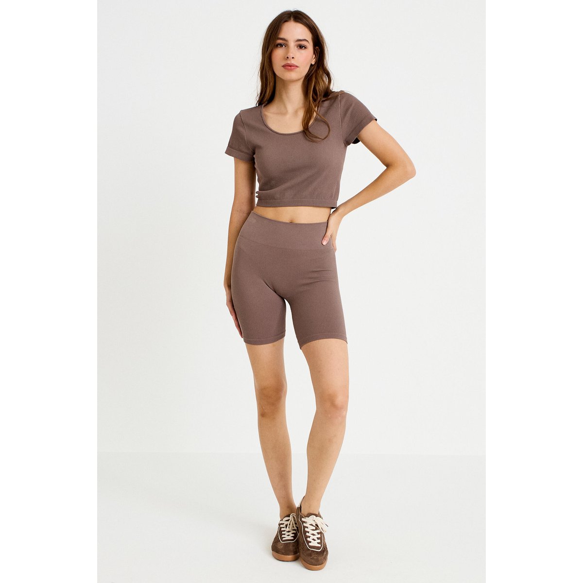 Crop top sans couture col rond marron clair, CACHE CACHE