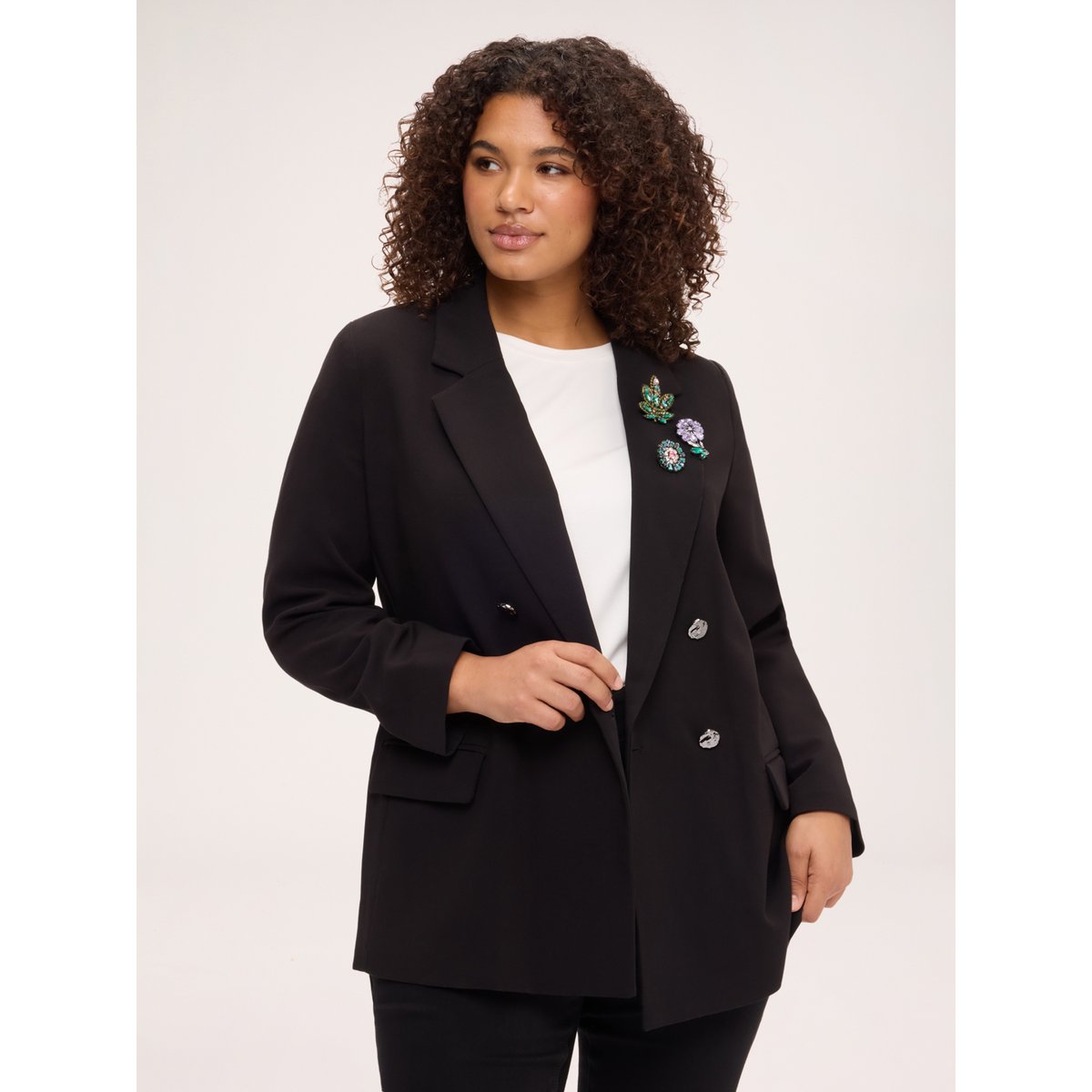 Blazer croisé avec application bijou noir, FIORELLA RUBINO