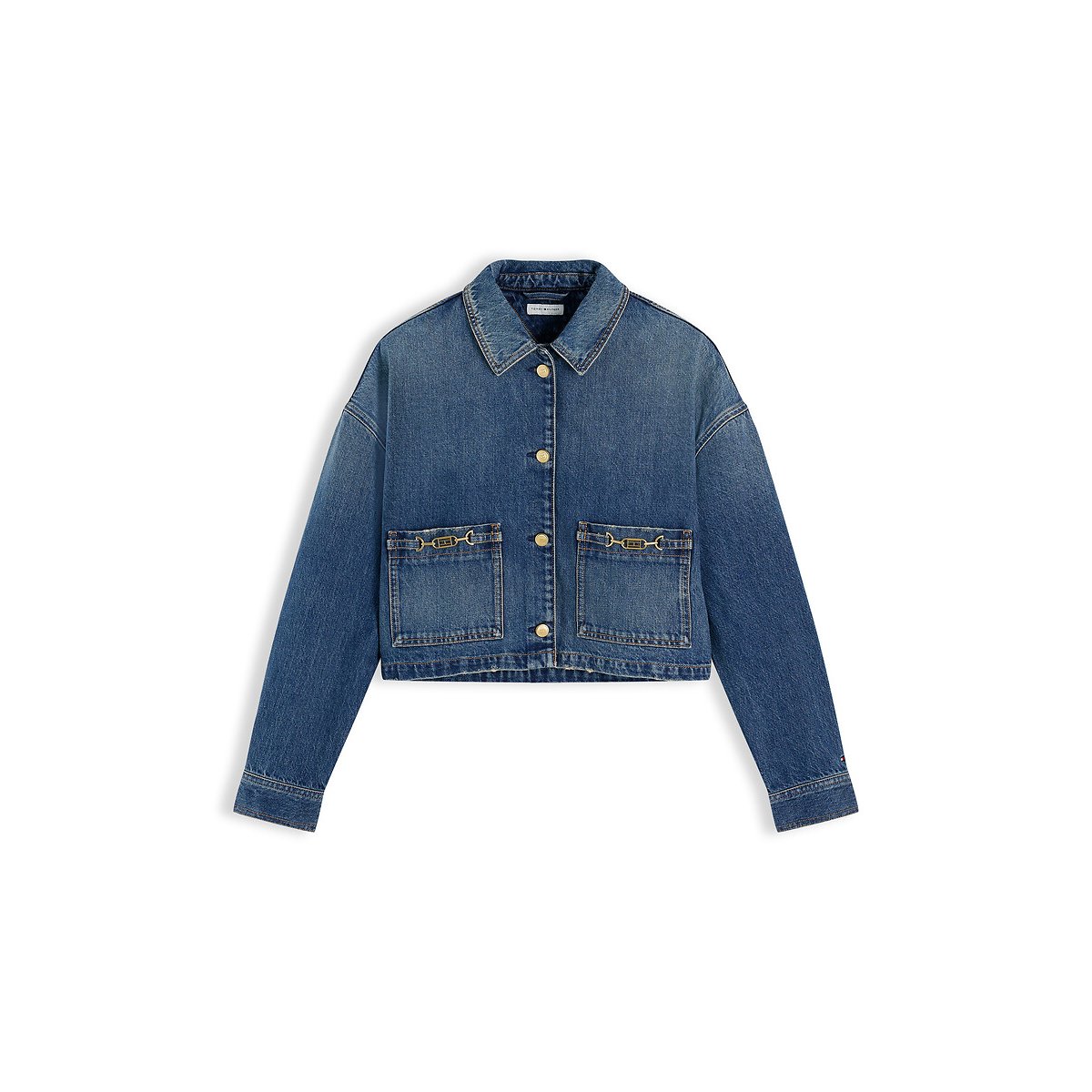 Giacca corta in jeans con morso e bandiera denim, TOMMY HILFIGER