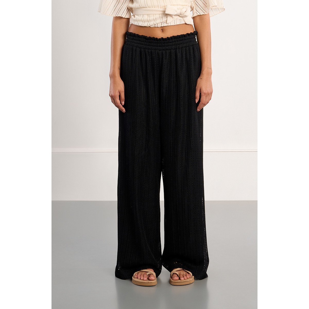 Pantalon large ajouré noir, LILI SIDONIO