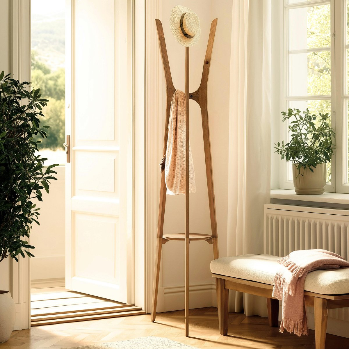 Porte-manteau en bois de teck recyclé SWING bois naturel, PIER IMPORT