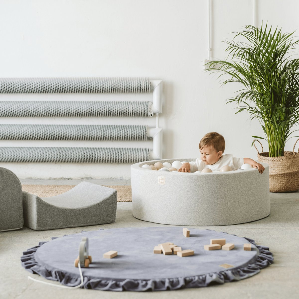 Tapis d'éveil rond velours VELVET gris bleu gris bleu, MEOW BABY