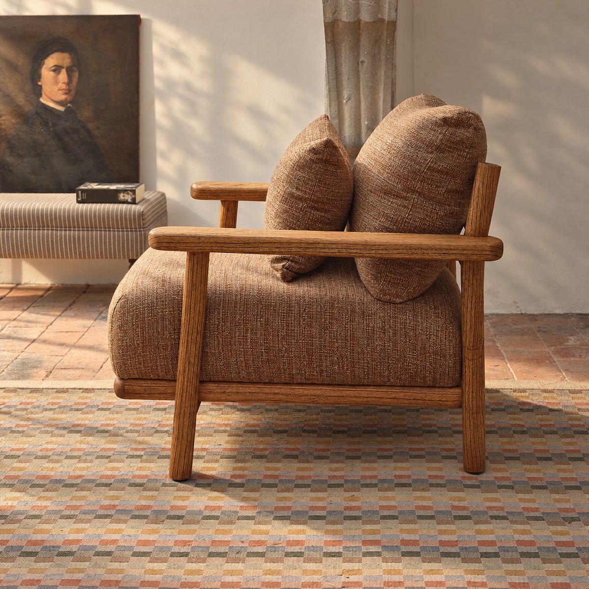 Fauteuil en mindi massif et tissu texturé ELIAS cappuccino, BERAH GETAH