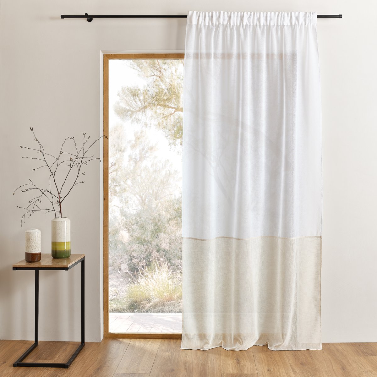 Voilage accroche 3-en-1 bicolore LUZ - QABANE blanc, HOME MAISON