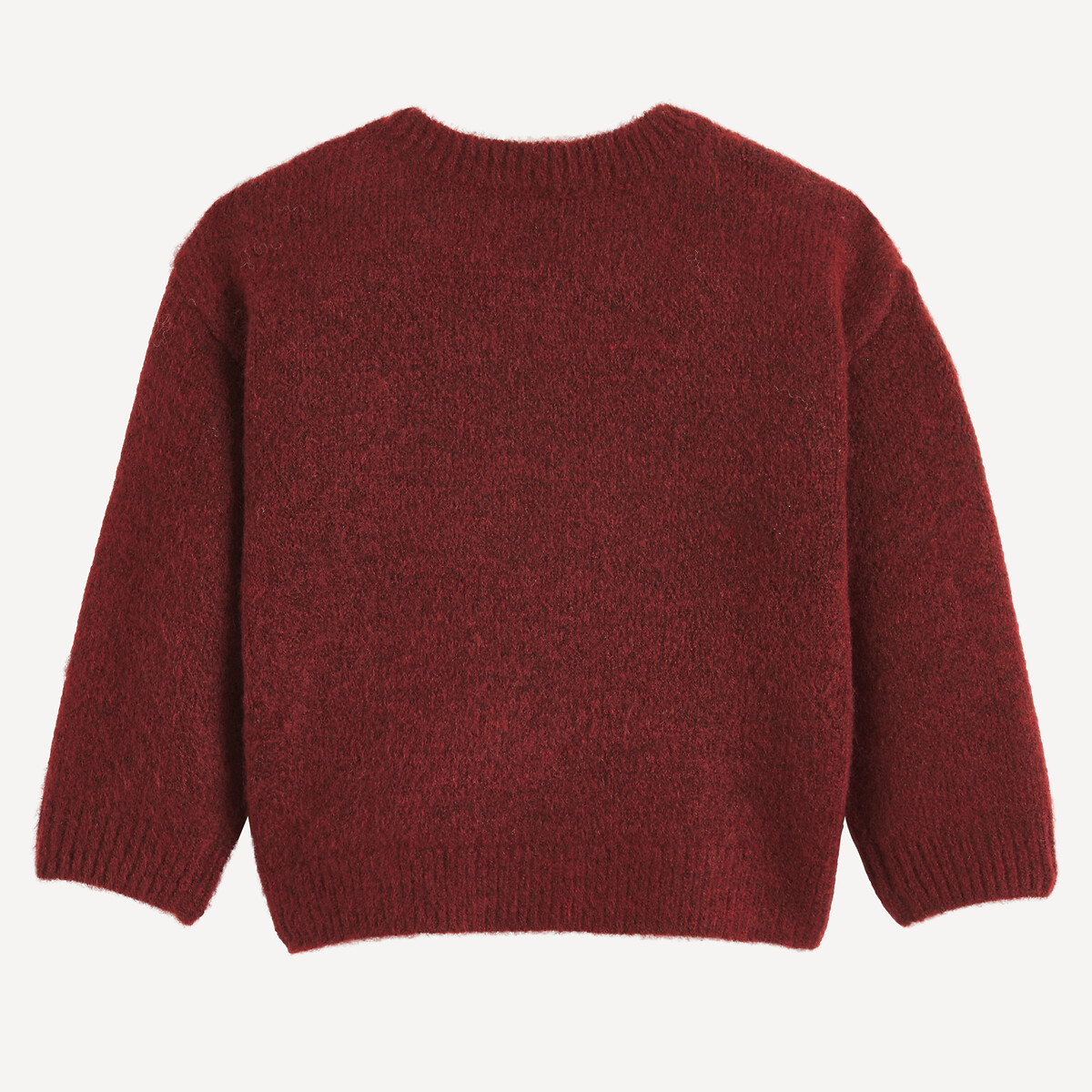 Pull col rond, en grosse maille, motif chien en jacquard bordeaux, LA REDOUTE COLLECTIONS