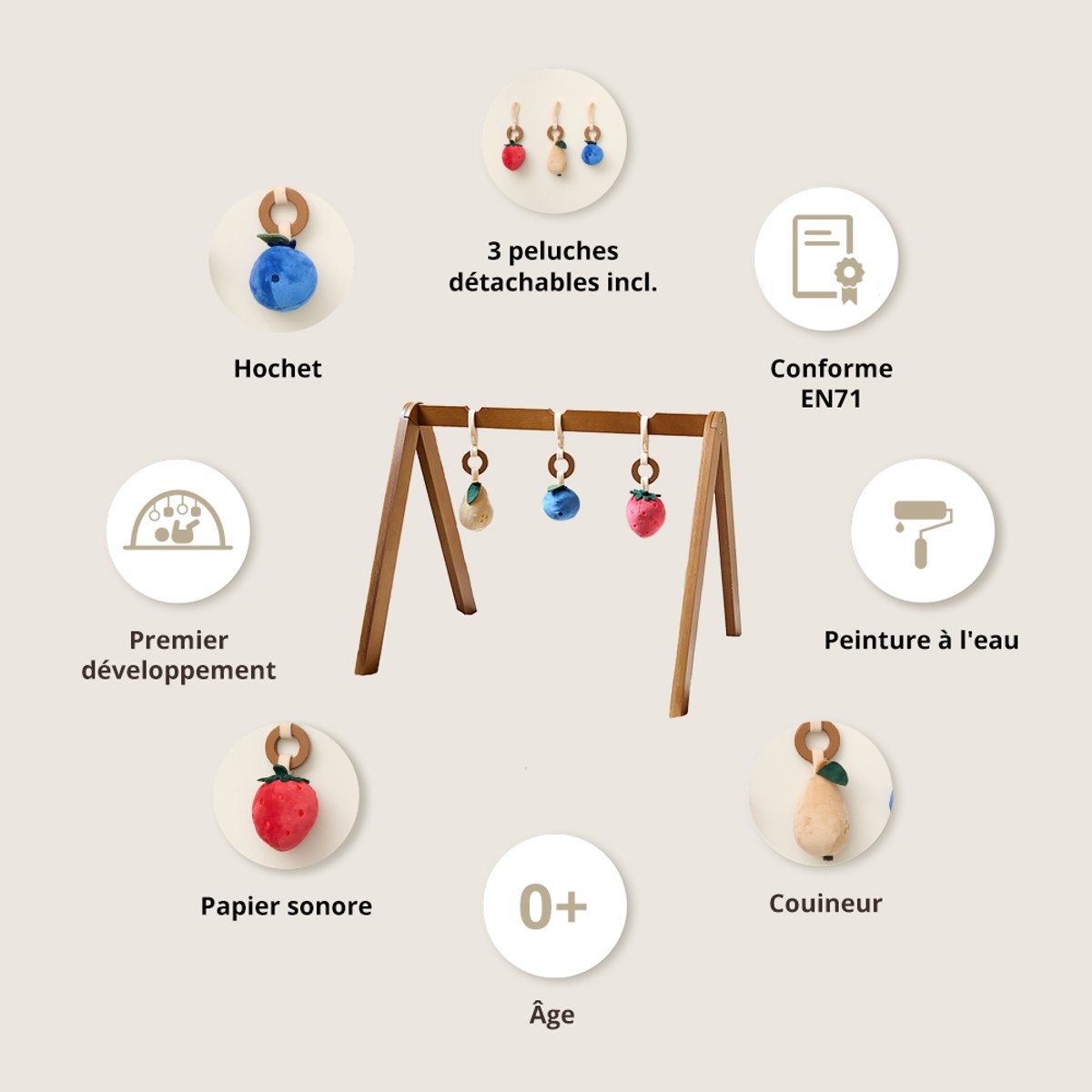 Portique d'éveil bébé FRUIT marron, PETITE AMELIE