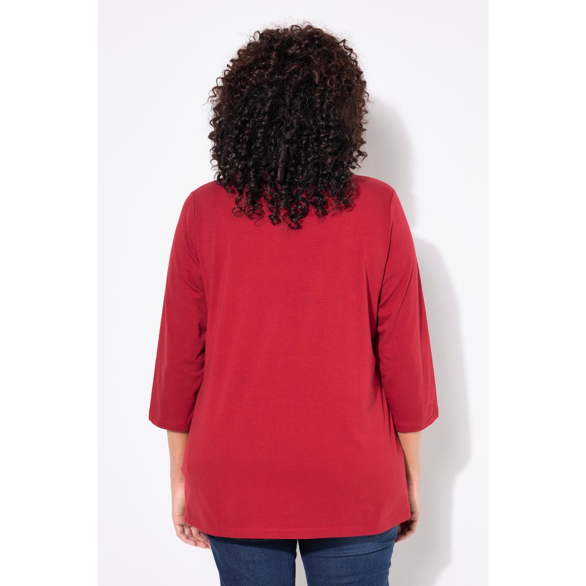 T-shirt col rond et manches 3/4 rouge rubis, ULLA POPKEN