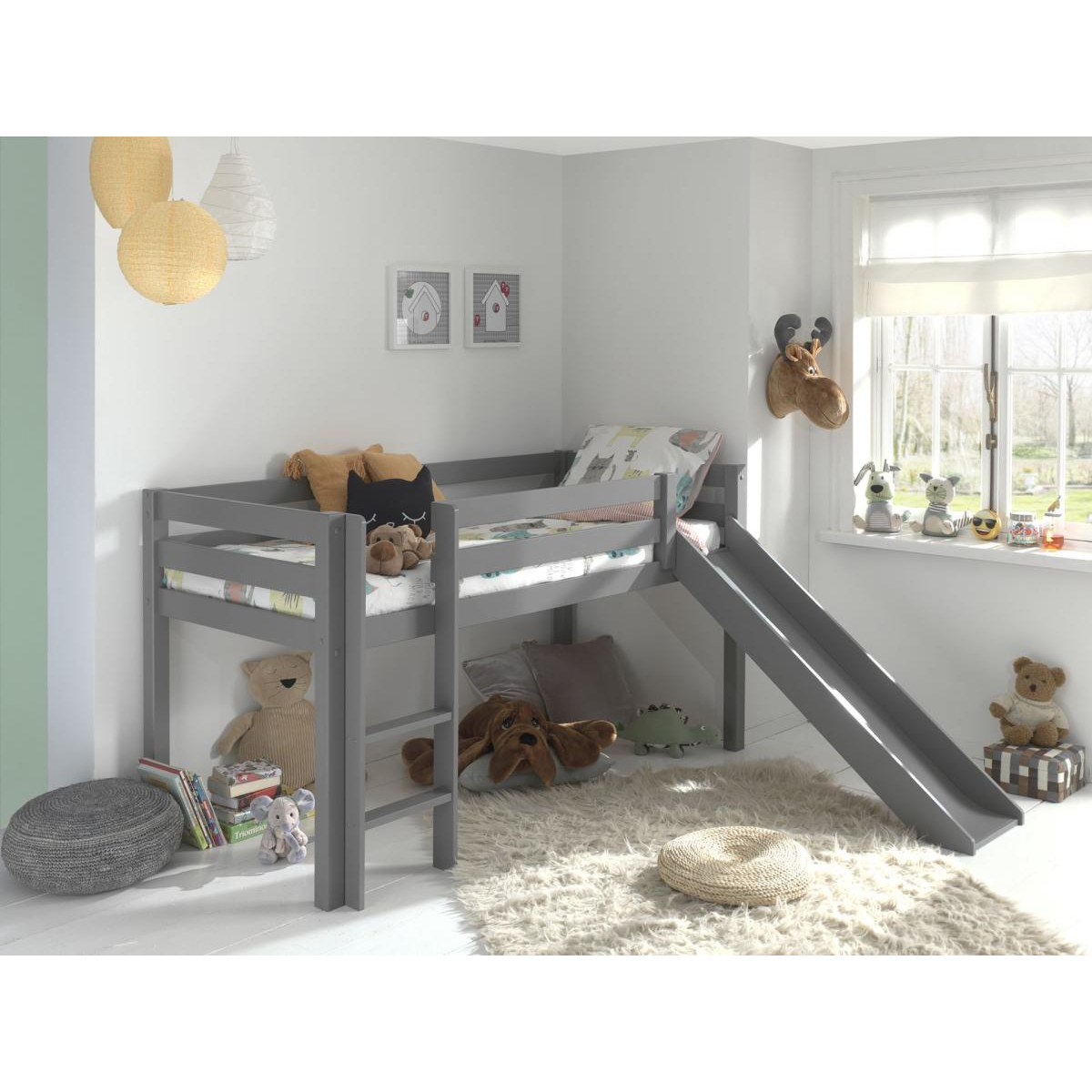 Lit Enfant Surélevé Avec Toboggan Pino couleur unique, VIPACK