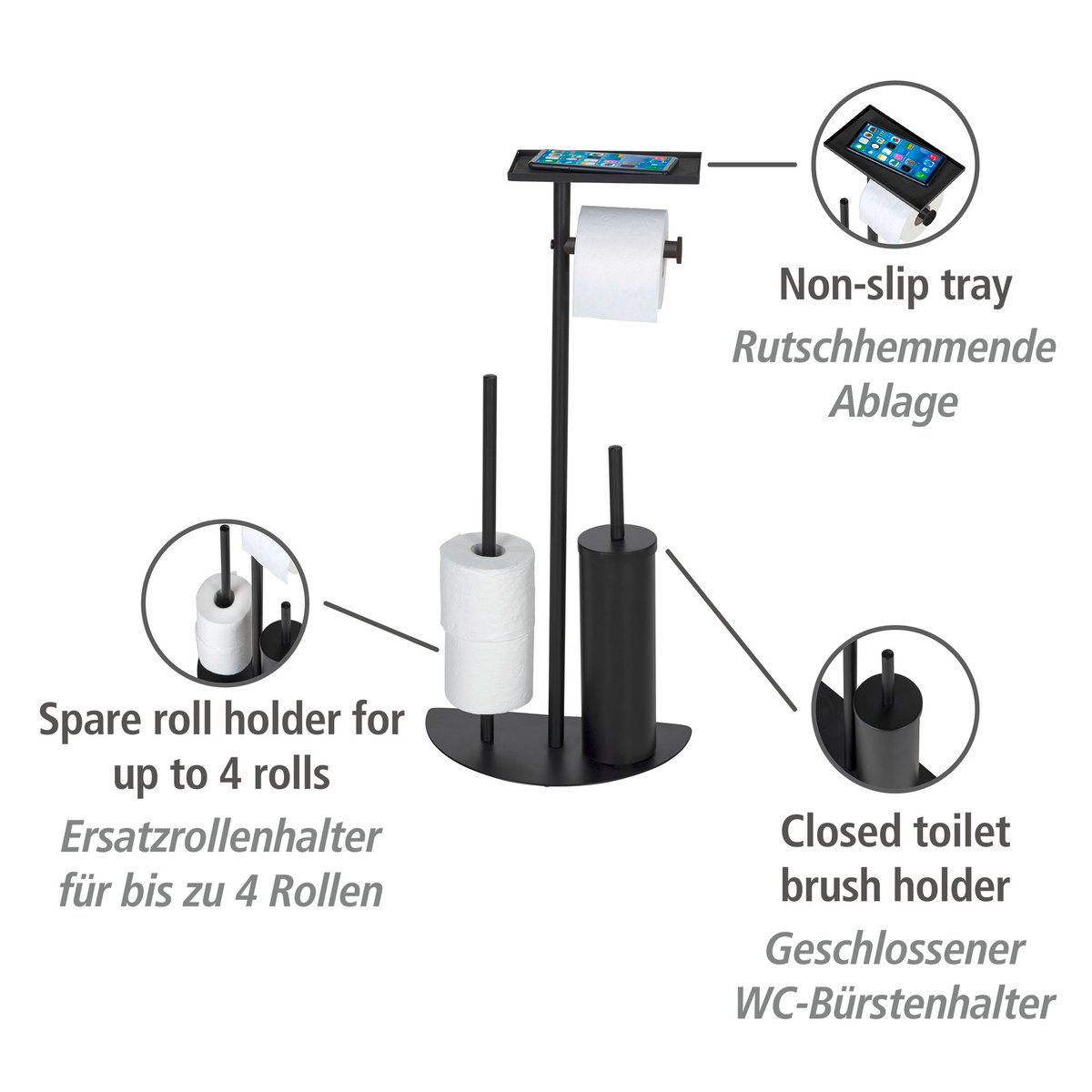 Serviteur WC porte papier et brosse COSENZA noir, WENKO