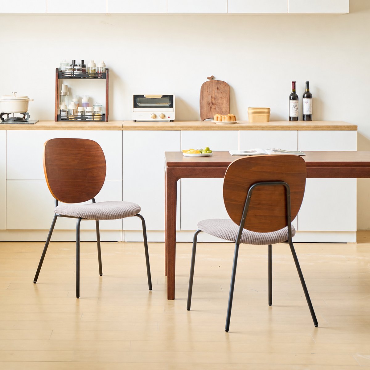 Lot de 2 chaises de salle à manger en bois, métal et velours côtelé, ORUM gris, NORDLYS