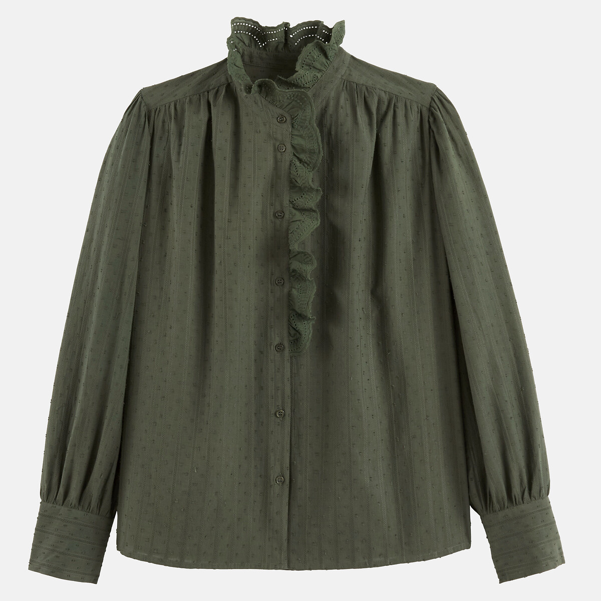 Signatures Charlène Embroidered Openwork Victorian Collar Shirt khaki green, LA REDOUTE COLLECTIONS