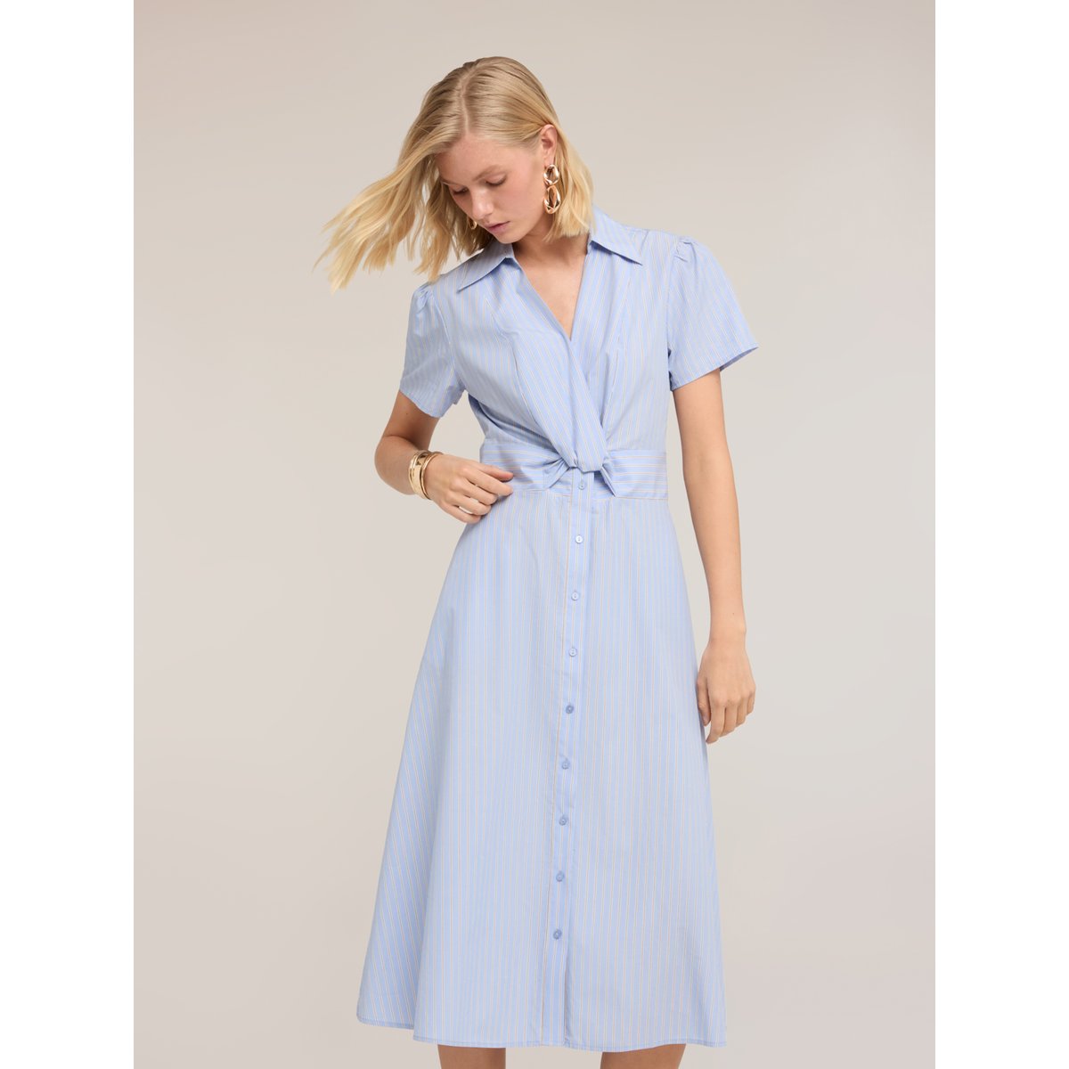 Robe chemise midi à rayures light - blue, MOTIVI