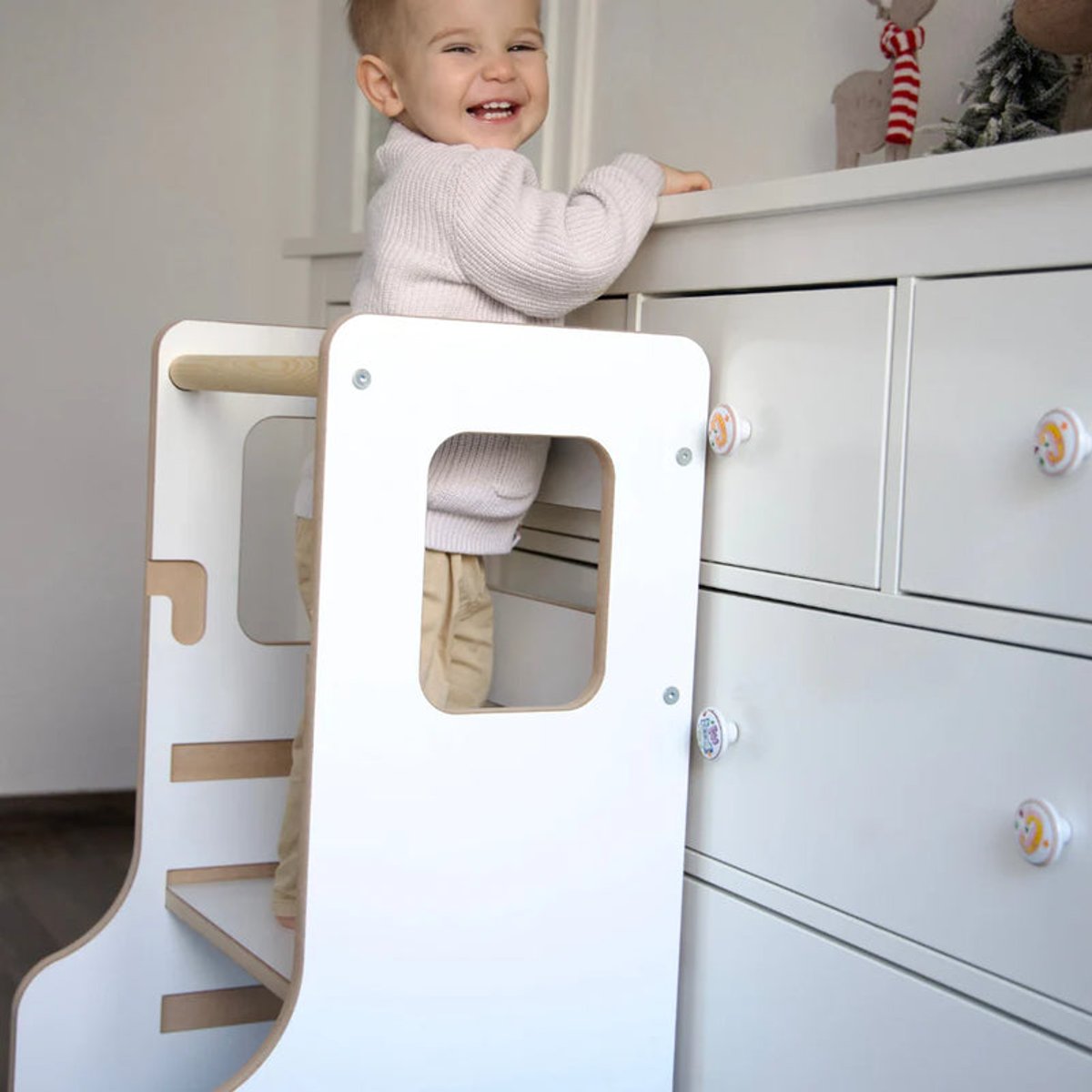 Tour d'observation Montessori ajustable en bois - Cloudy gris, MEOW BABY