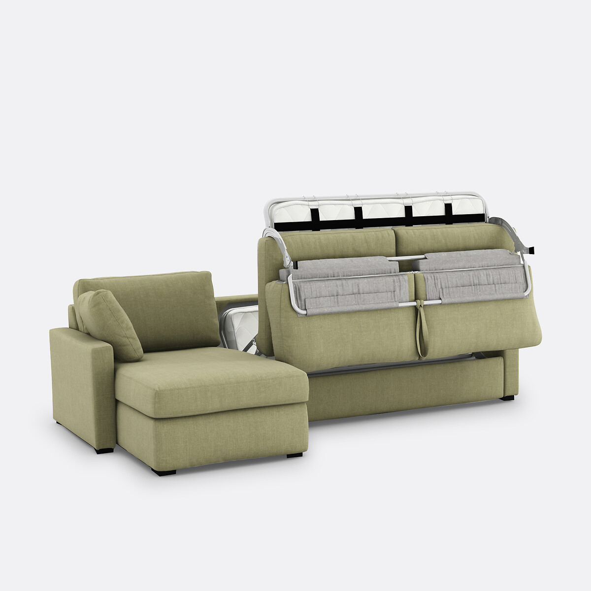 Canapé d'angle, convertible, 4 places, en coton et lin, Comfort Bultex®, TIMOR vert kaki, LA REDOUTE INTERIEURS