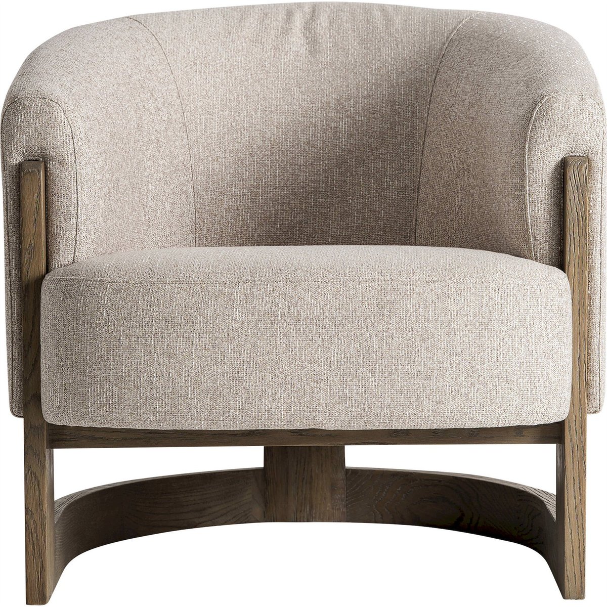 Fauteuil contemporain en frêne massif beige taupe et bois naturel, RECOLLECTION