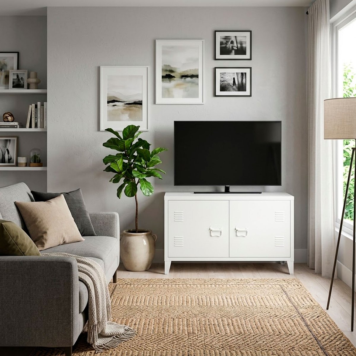 Meuble de télévision style industriel métal blanc 100x40x53cm blanc, WADIGA