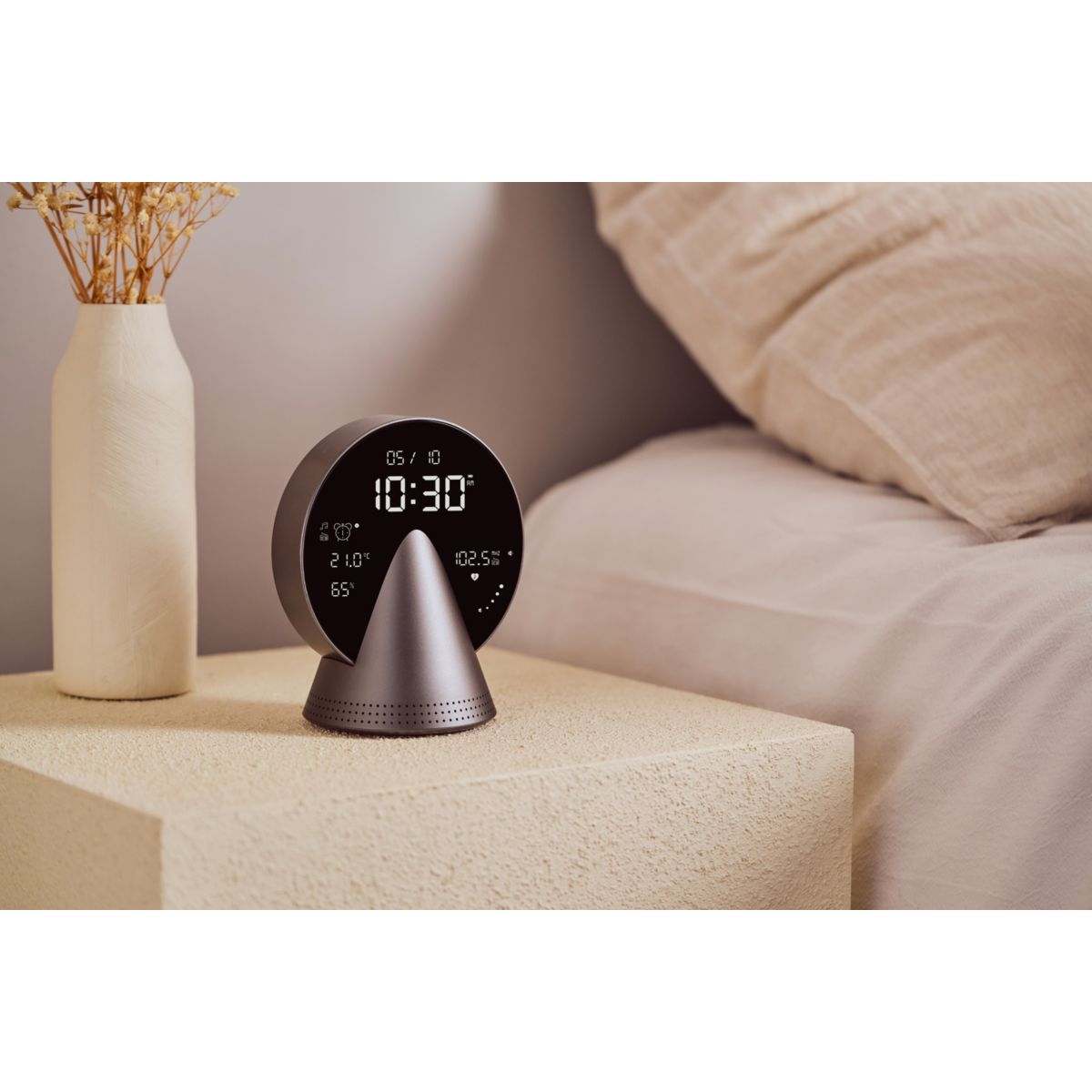 Radio réveil Conic Clock avec fonction Bluetooth Gris couleur unique, LEXON