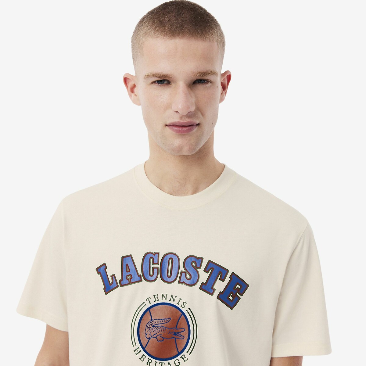 T-shirt en jersey imprimé crème, LACOSTE